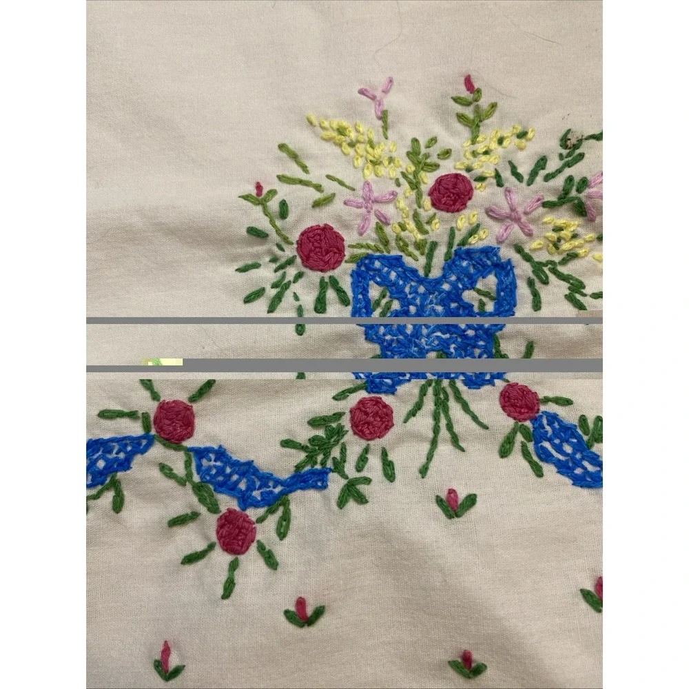 Embriodered Pillow Case Blue Birds Flowers